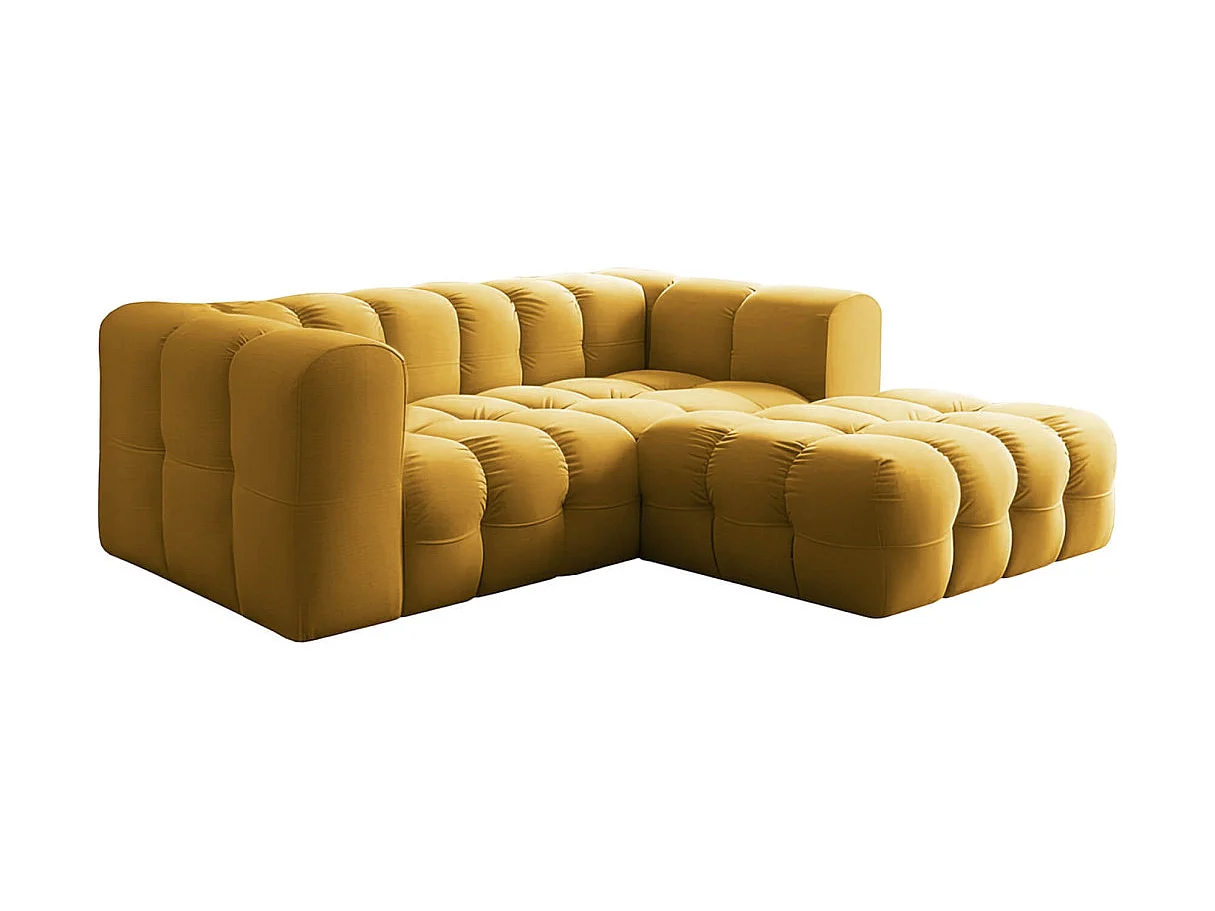 Canapé d'angle droit 3 places en velours jaune MILOE