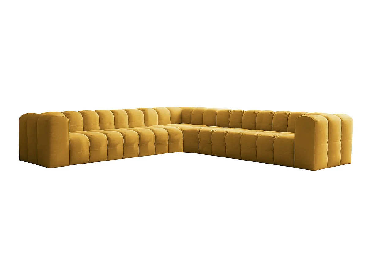 Canapé d'angle 8 places réversible en velours jaune MILOE
