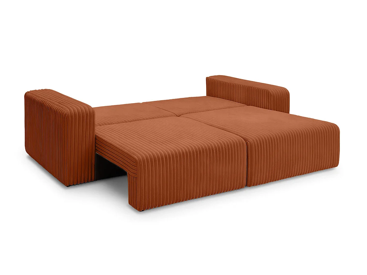 Canapé convertible 3 places en velours côtelé terracotta ALYA