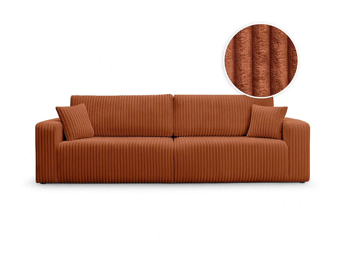 Canapé convertible 3 places en velours côtelé terracotta ALYA