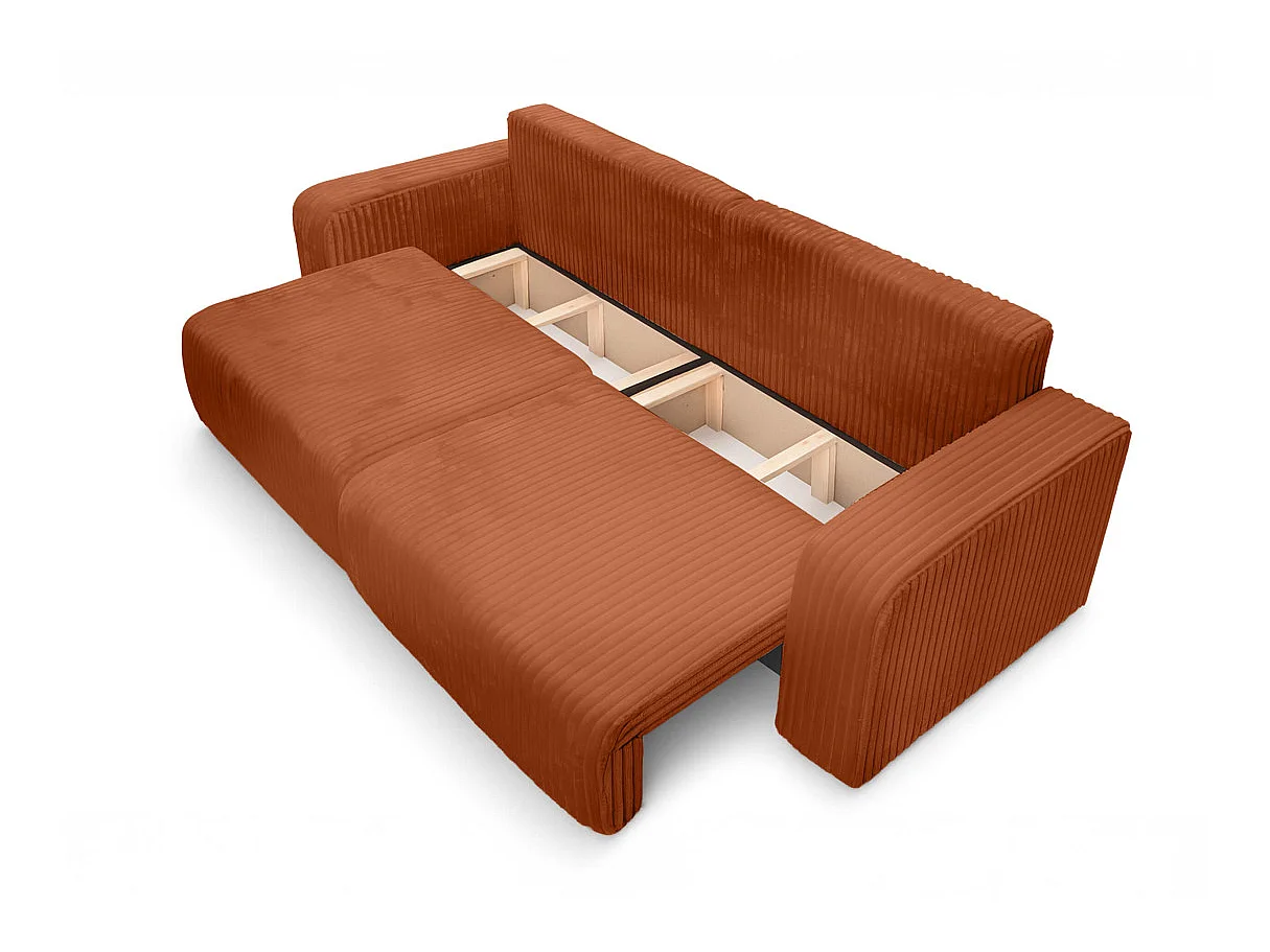 Canapé convertible 3 places en velours côtelé terracotta ALYA