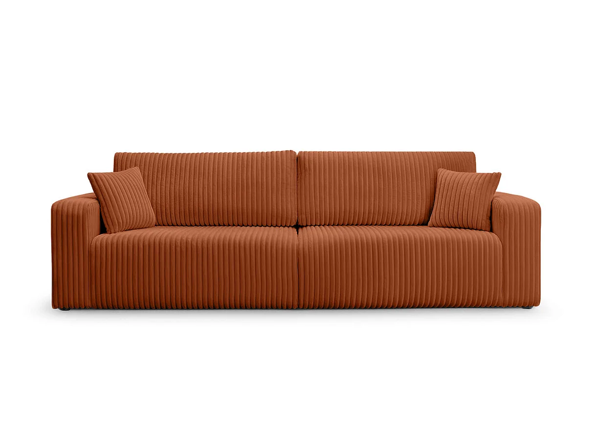 Canapé convertible 3 places en velours côtelé terracotta ALYA