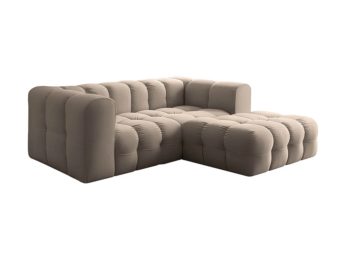 Canapé d'angle droit 3 places en velours taupe MILOE