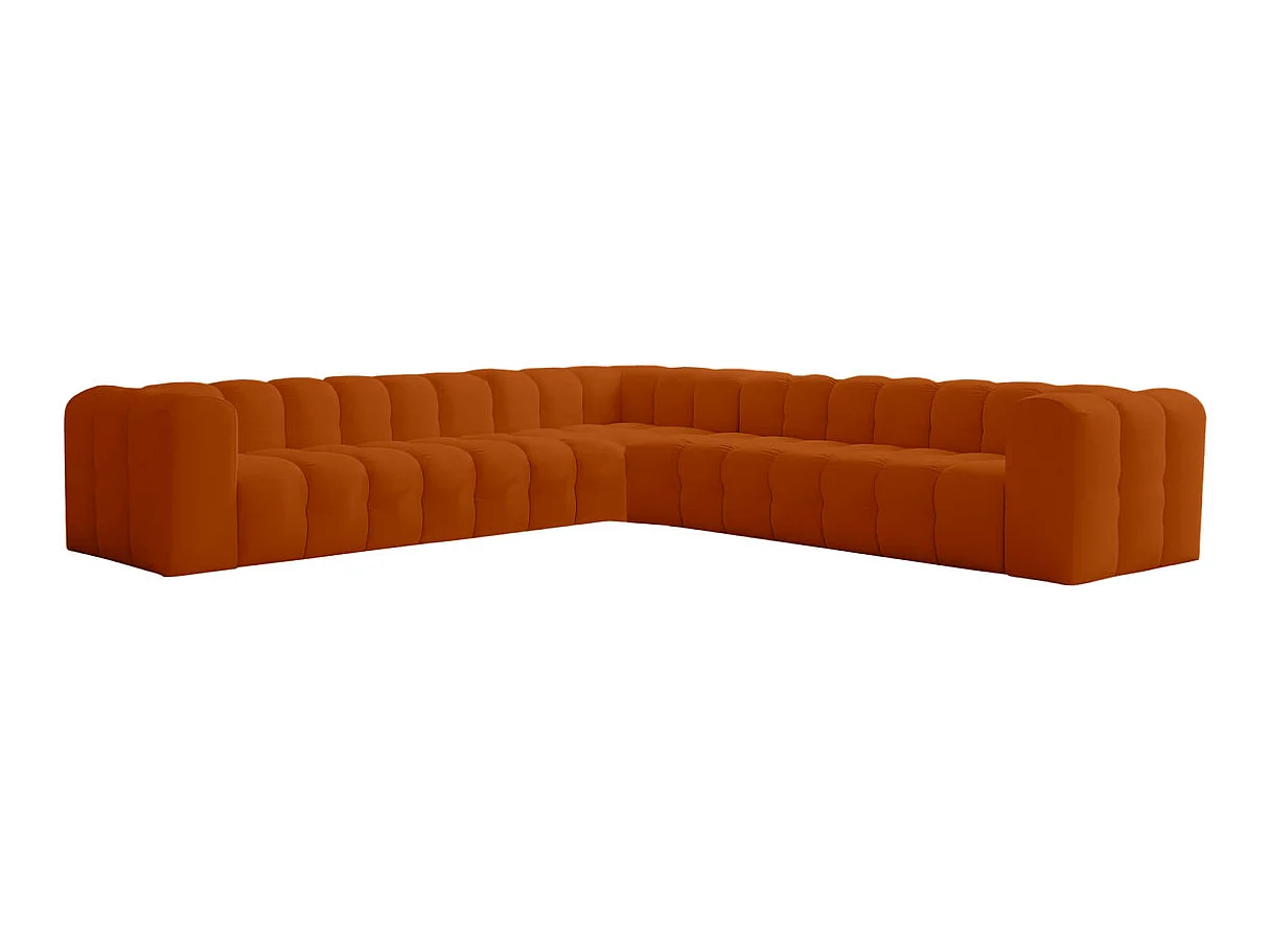 Canapé d'angle 8 places réversible en velours terracotta MILOE