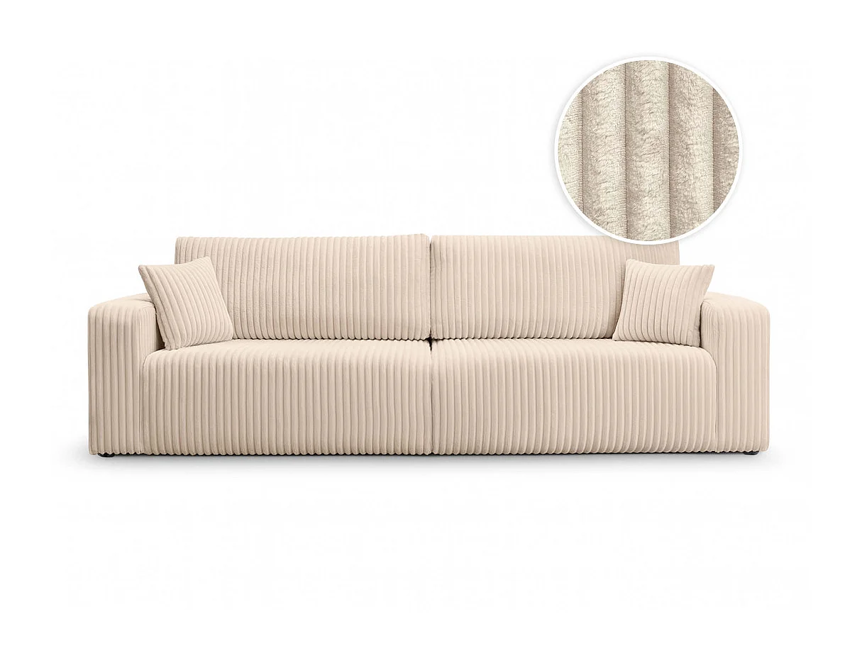 Canapé convertible 3 places en velours côtelé beige ALYA