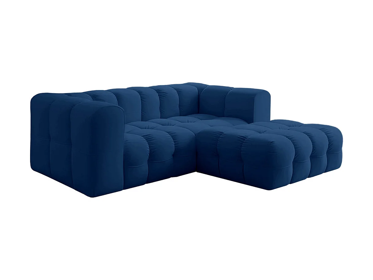 Canapé d'angle droit 3 places en velours bleu MILOE