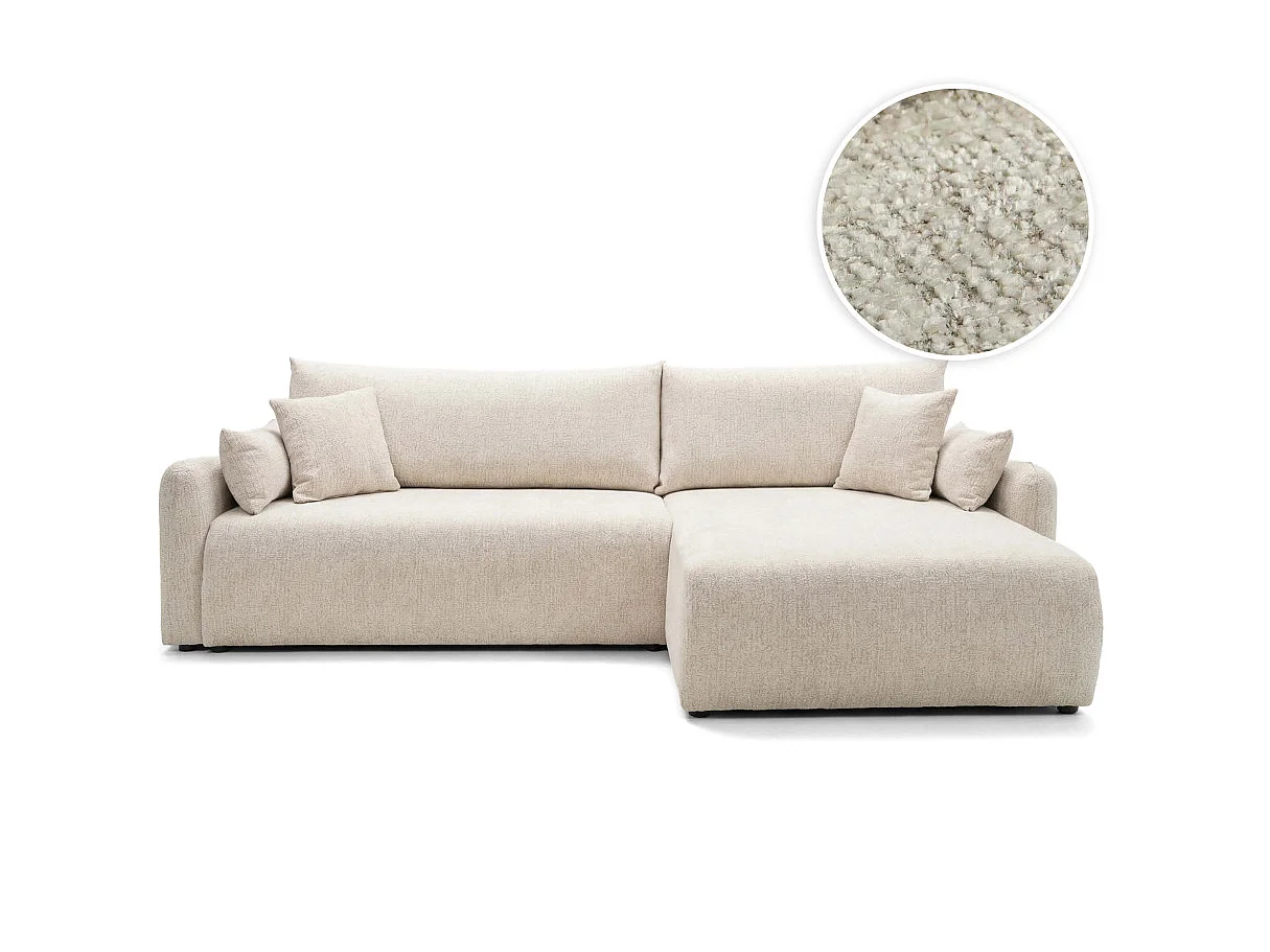Canapé d'angle convertible 4 places réversible avec coffre en tissu bouclette beige APOLINE