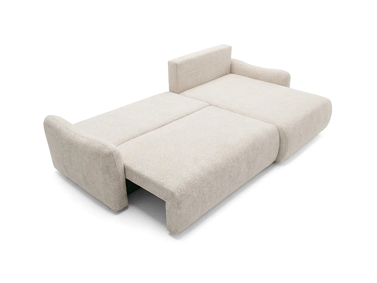 Canapé d'angle convertible 4 places réversible avec coffre en tissu bouclette beige APOLINE