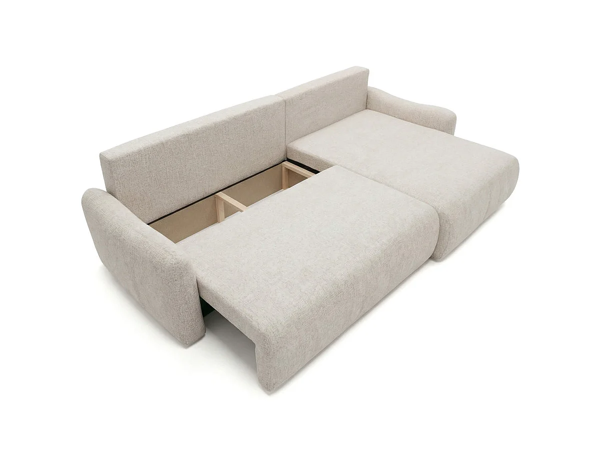 Canapé d'angle convertible 4 places réversible avec coffre en tissu bouclette beige APOLINE