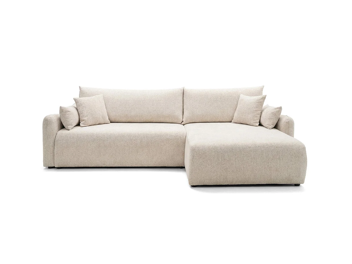 Canapé d'angle convertible 4 places réversible avec coffre en tissu bouclette beige APOLINE