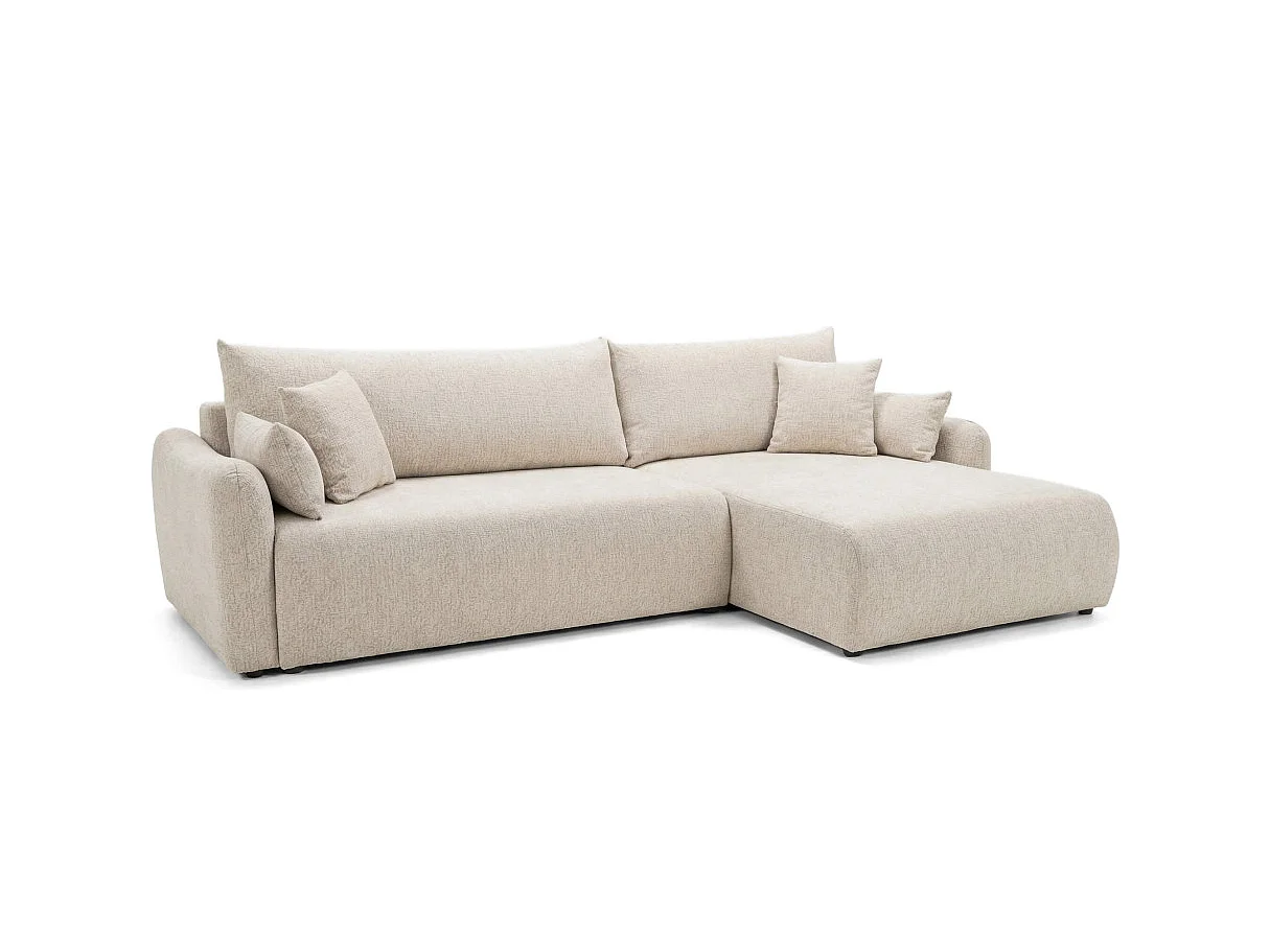 Canapé d'angle convertible 4 places réversible avec coffre en tissu bouclette beige APOLINE