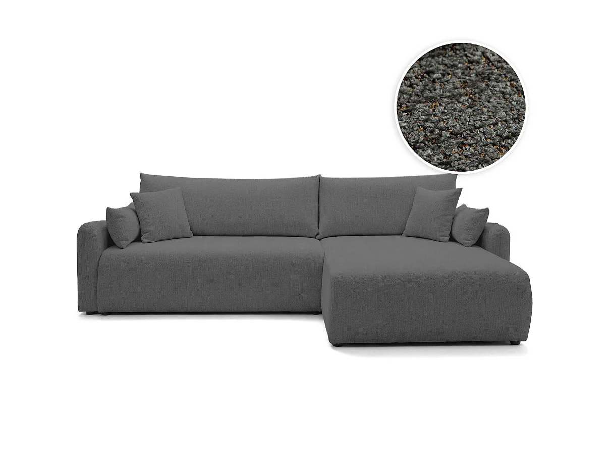 Canapé d'angle convertible 4 places réversible avec coffre en tissu gris anthracite APOLINE