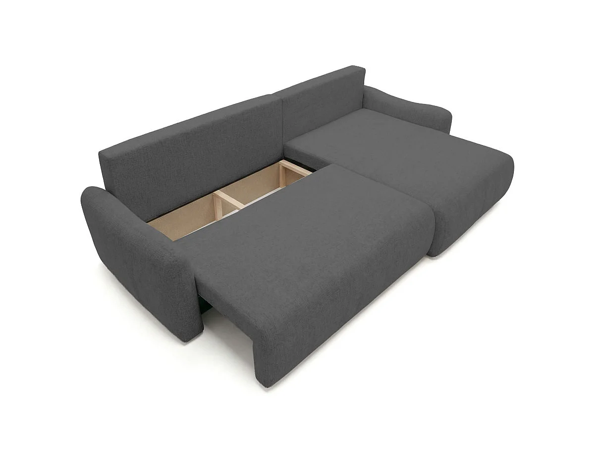 Canapé d'angle convertible 4 places réversible avec coffre en tissu gris anthracite APOLINE