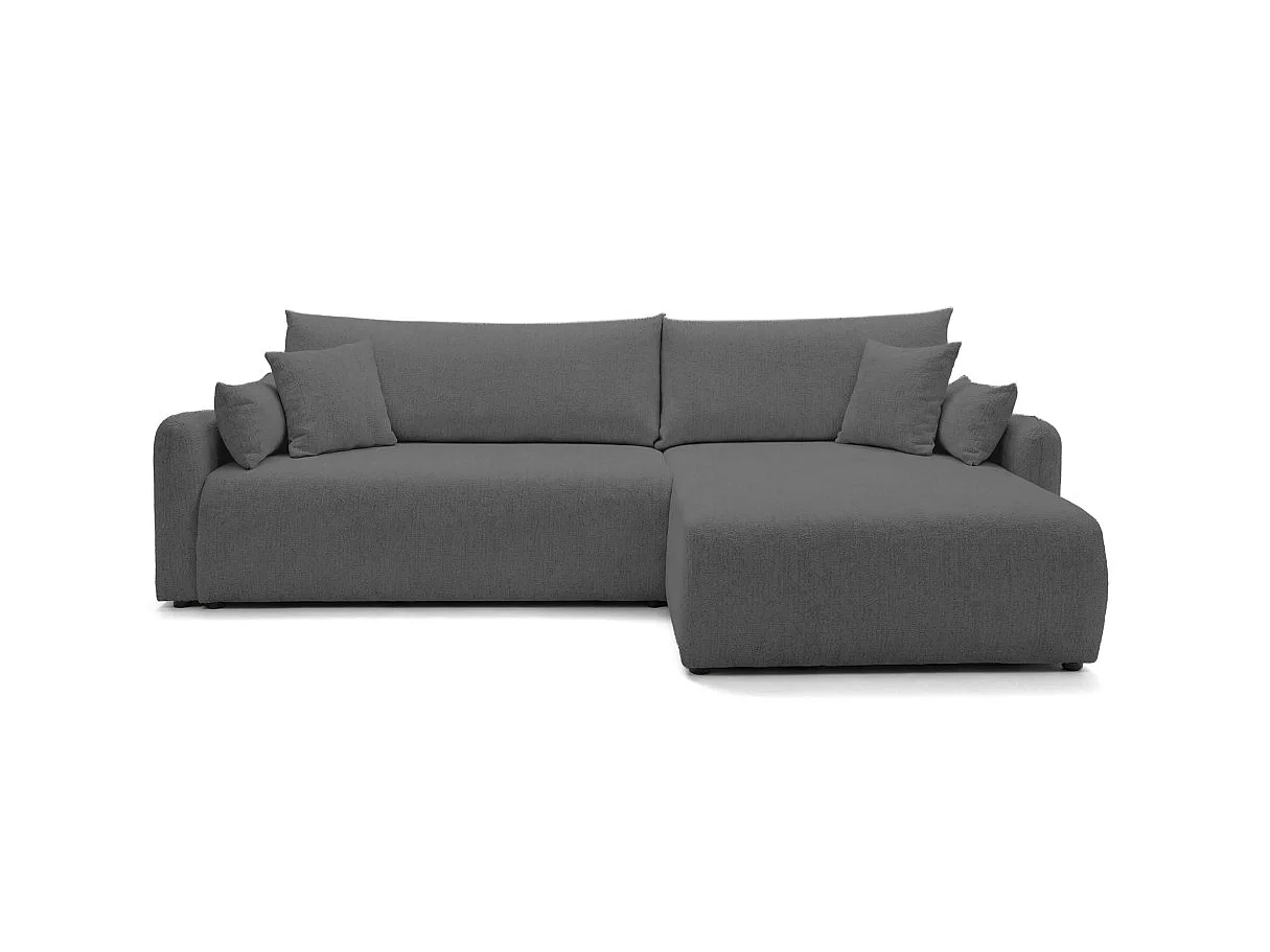 Canapé d'angle convertible 4 places réversible avec coffre en tissu gris anthracite APOLINE
