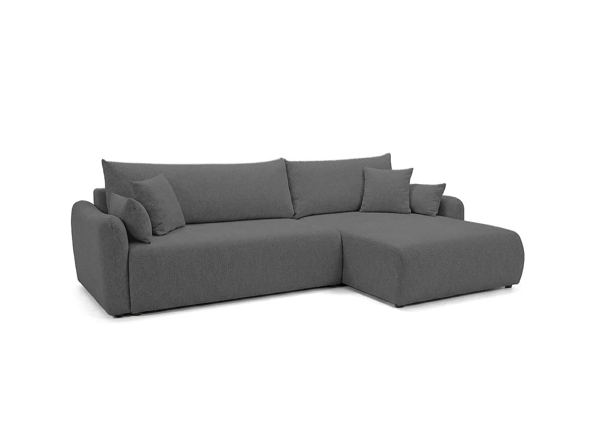 Canapé d'angle convertible 4 places réversible avec coffre en tissu gris anthracite APOLINE