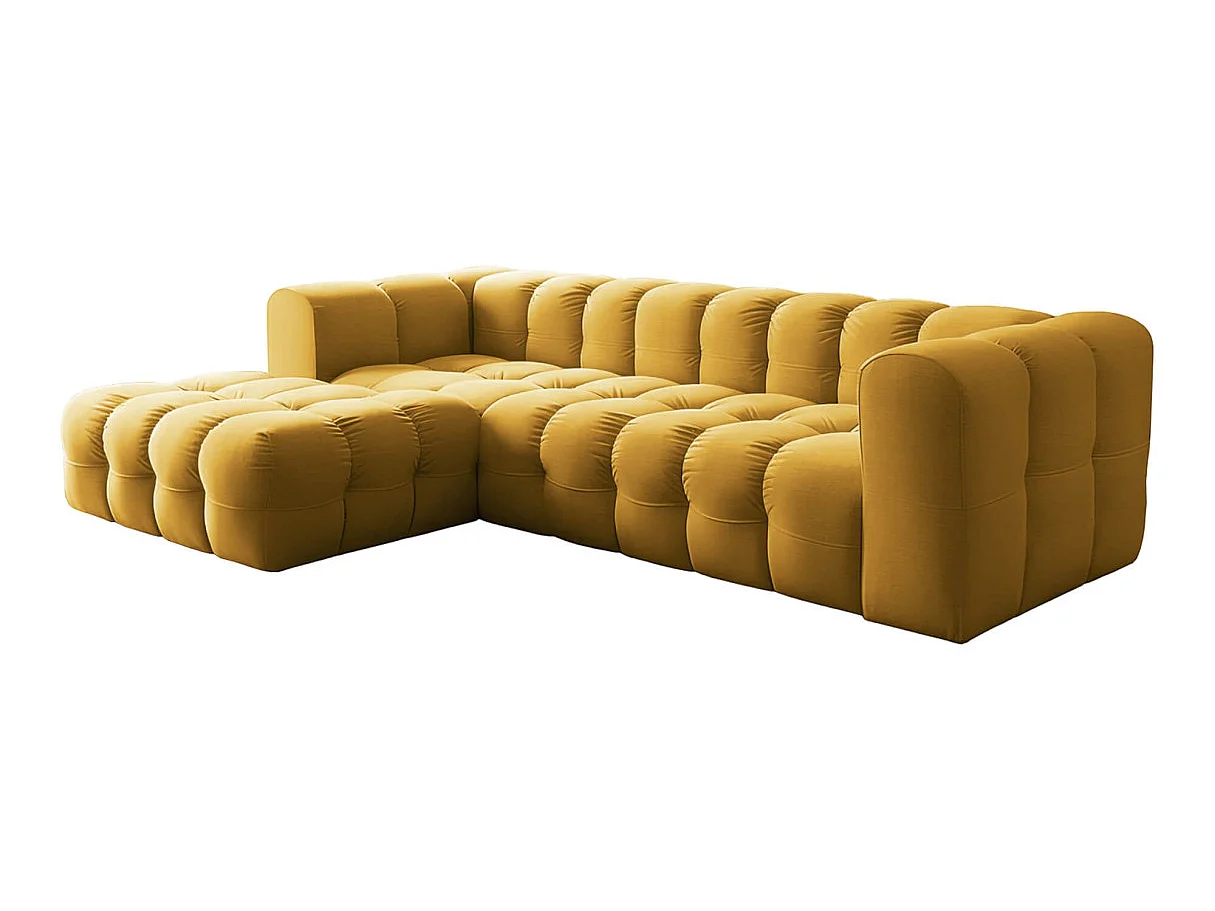 Canapé d'angle gauche 4 places en velours jaune MILOE