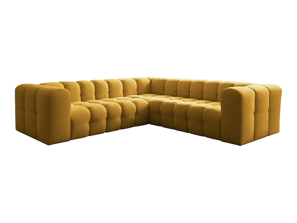 Canapé d'angle 4 places réversible en velours jaune MILOE