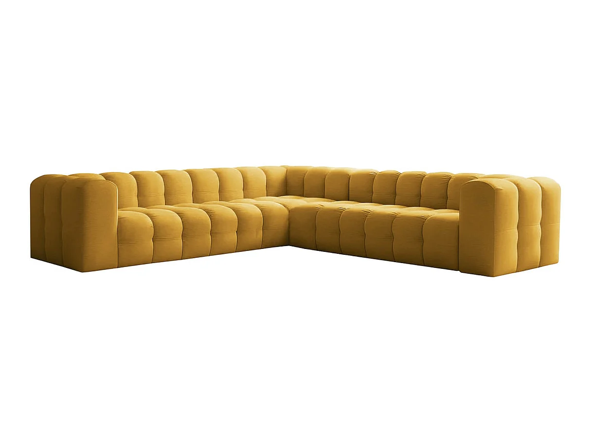 Canapé d'angle 6 places réversible en velours jaune MILOE