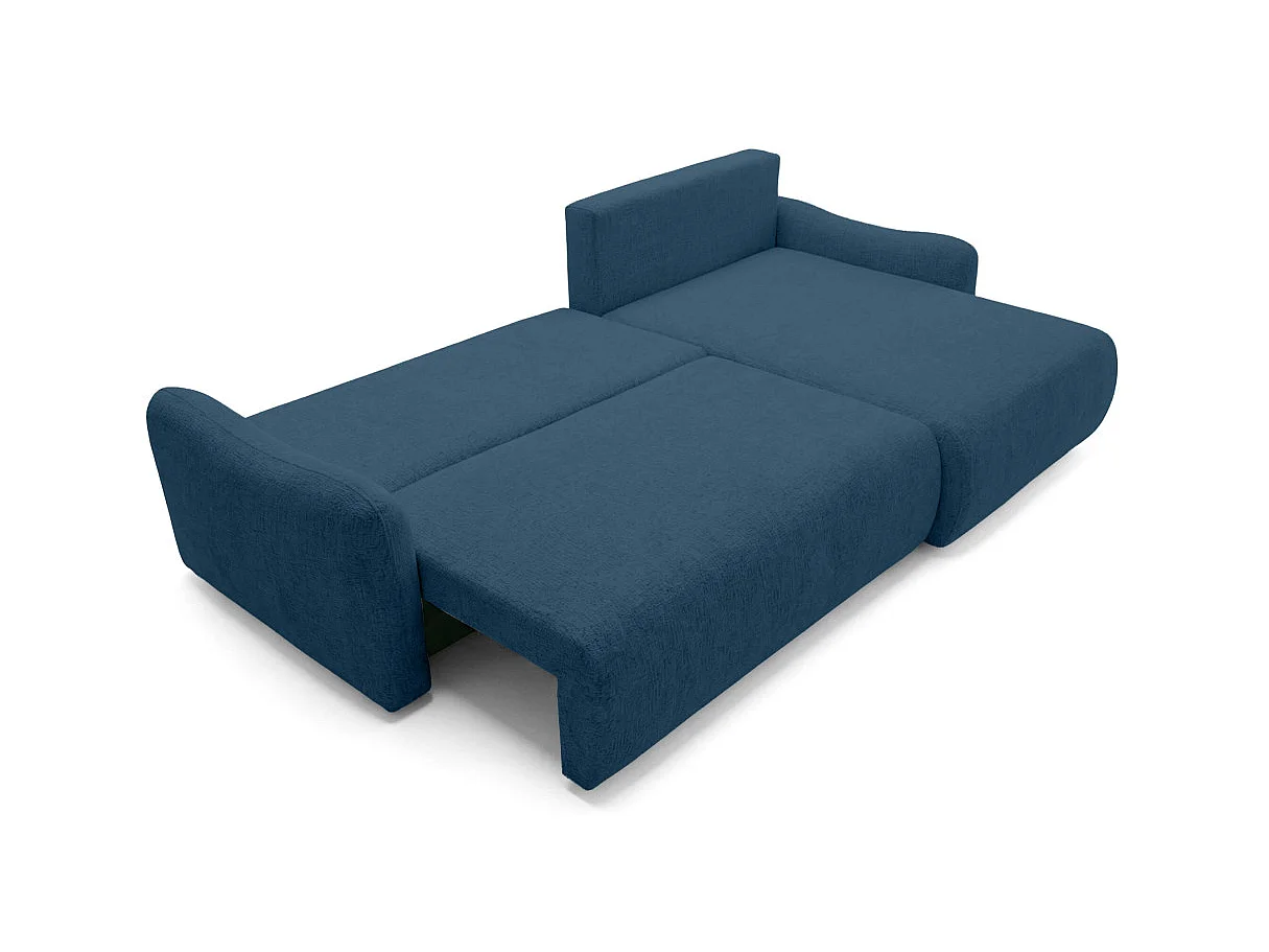 Canapé d'angle convertible 4 places réversible avec coffre en tissu bouclette bleu APOLINE