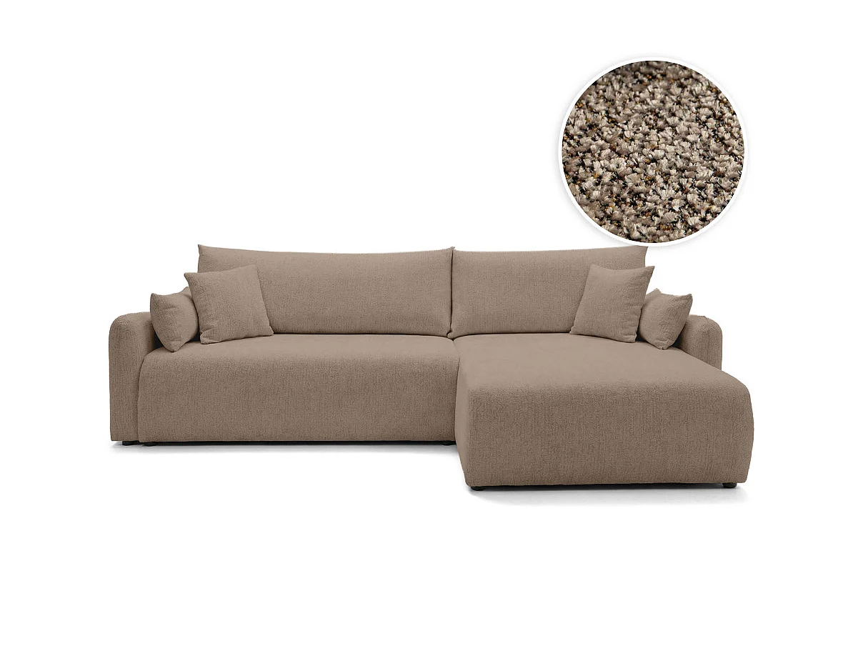 Canapé d'angle convertible 4 places réversible avec coffre en tissu bouclette marron APOLINE