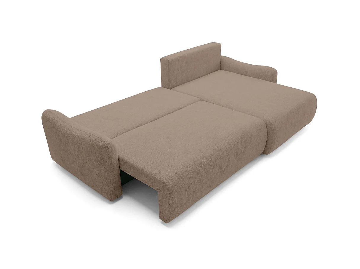 Canapé d'angle convertible 4 places réversible avec coffre en tissu bouclette marron APOLINE