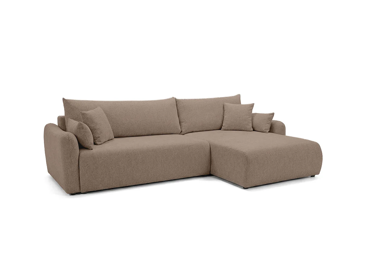 Canapé d'angle convertible 4 places réversible avec coffre en tissu bouclette marron APOLINE