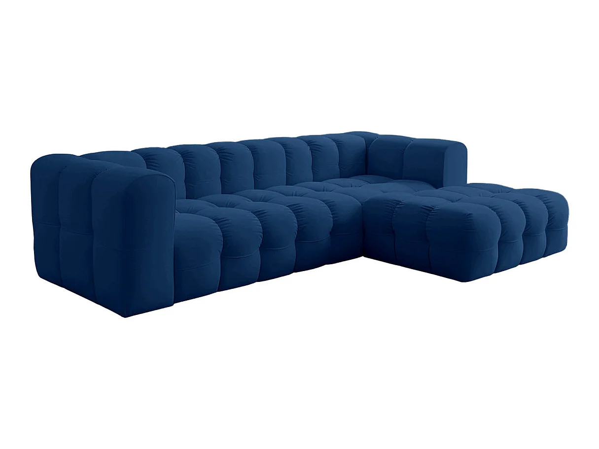 Canapé d'angle droit 4 places en velours bleu MILOE