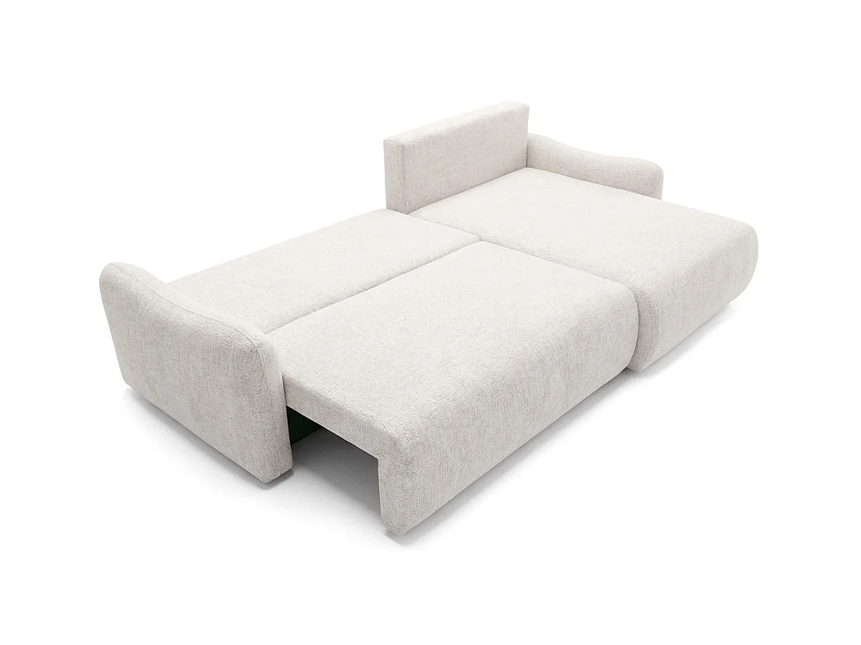 Canapé d'angle convertible 4 places réversible avec coffre en tissu bouclette blanc APOLINE
