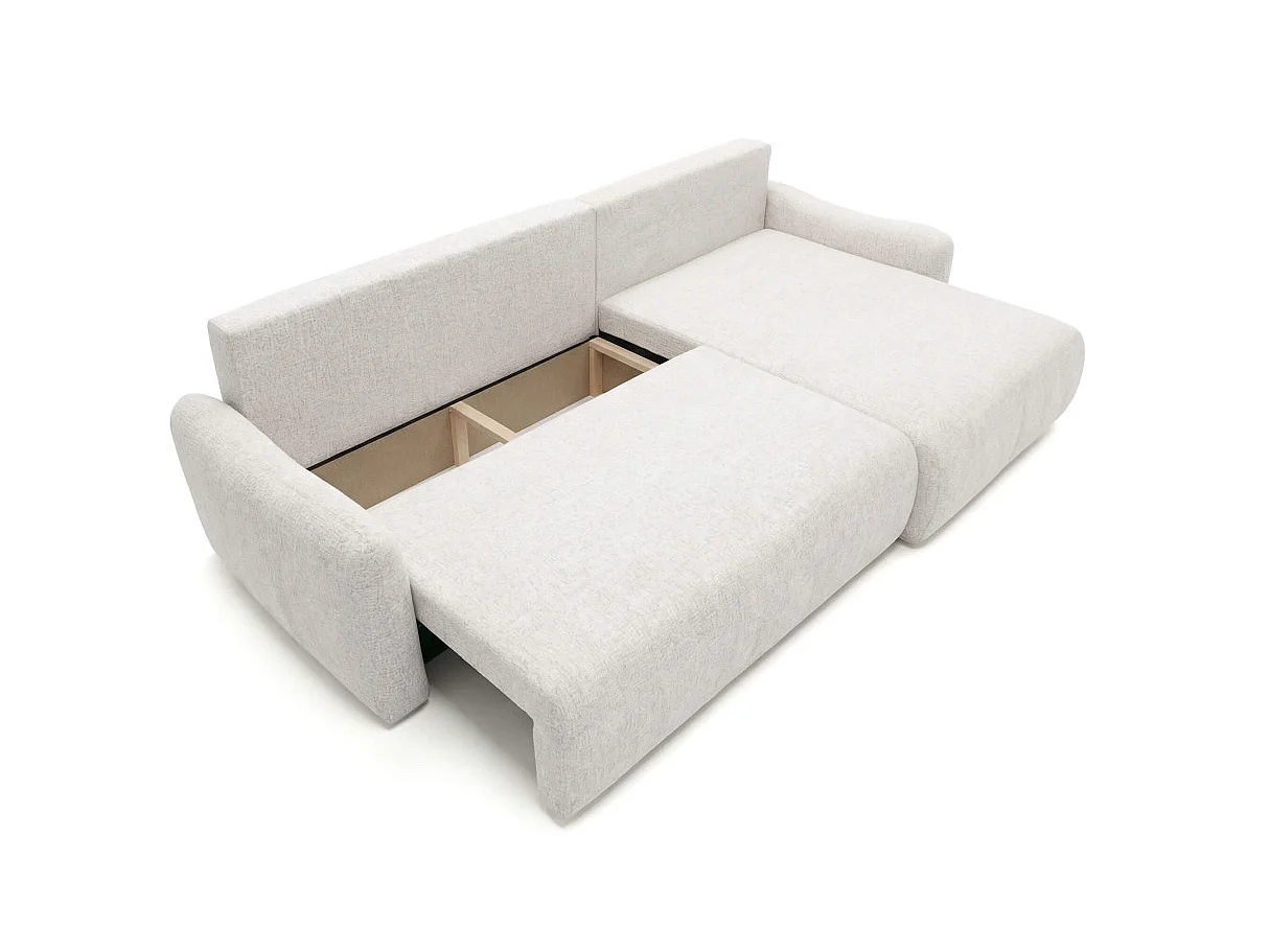 Canapé d'angle convertible 4 places réversible avec coffre en tissu bouclette blanc APOLINE