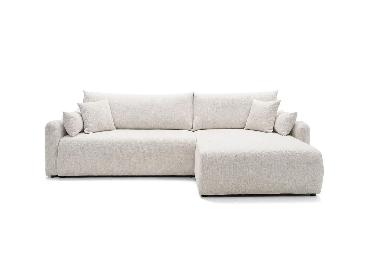 Canapé d'angle convertible 4 places réversible avec coffre en tissu bouclette blanc APOLINE