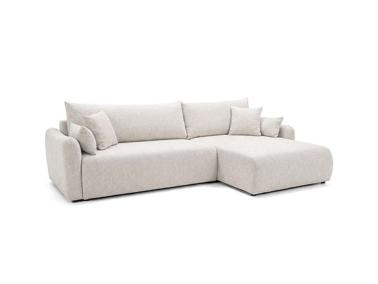 Canapé d'angle convertible 4 places réversible avec coffre en tissu bouclette blanc APOLINE