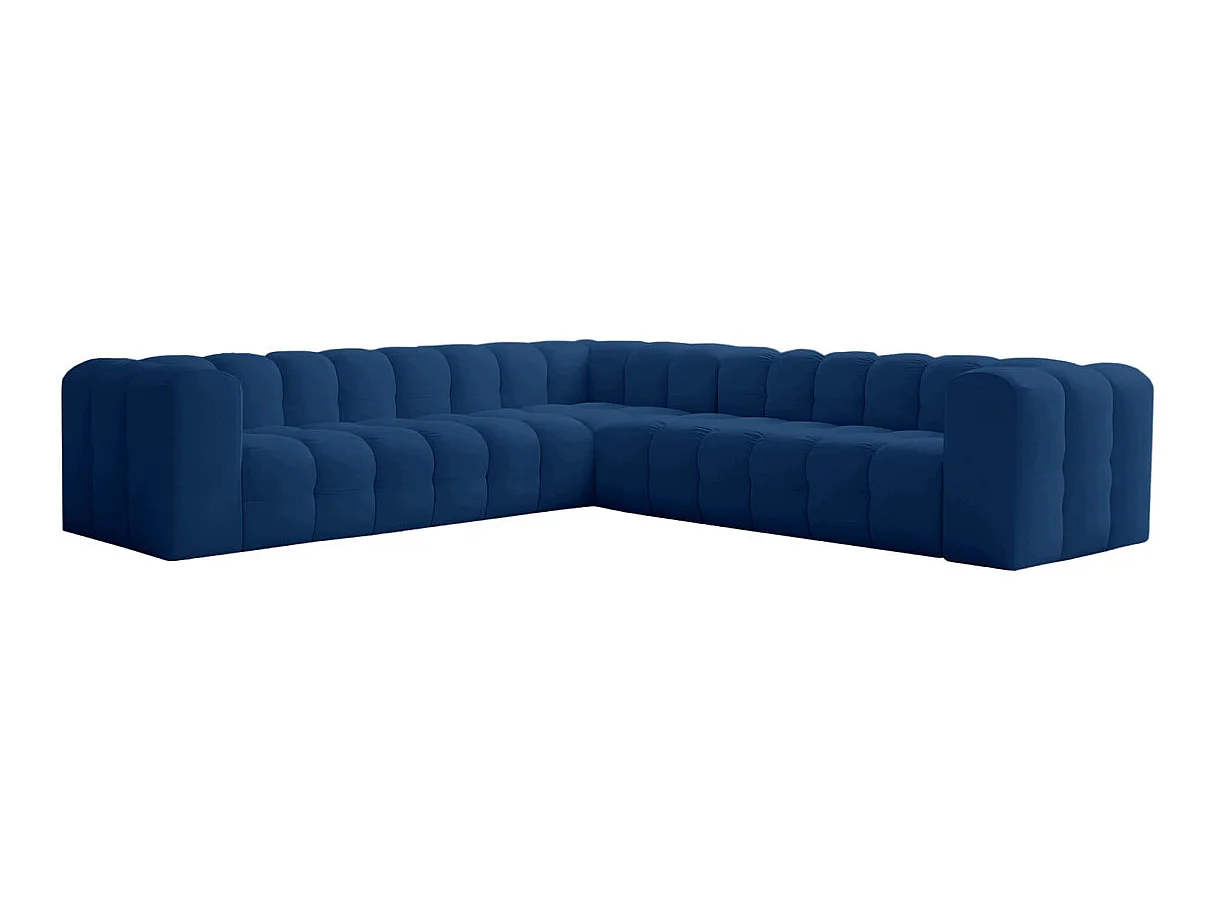 Canapé d'angle 6 places réversible en velours bleu MILOE