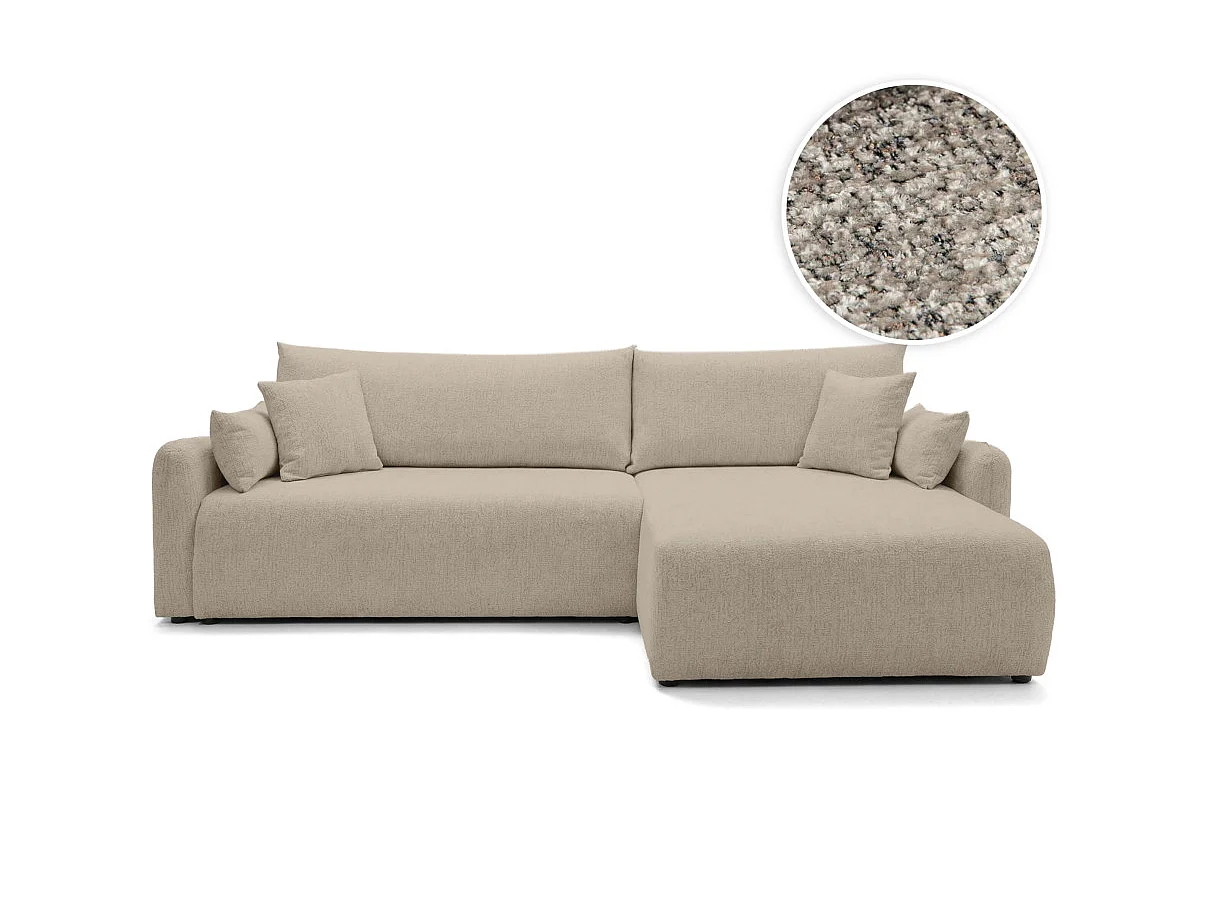 Canapé d'angle convertible 4 places réversible avec coffre en tissu bouclette taupe APOLINE