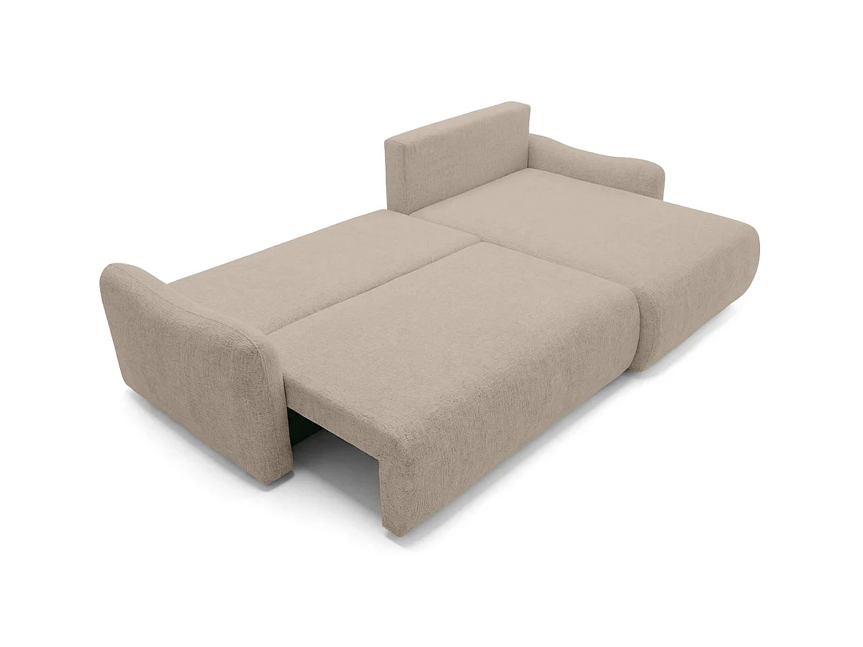 Canapé d'angle convertible 4 places réversible avec coffre en tissu bouclette taupe APOLINE