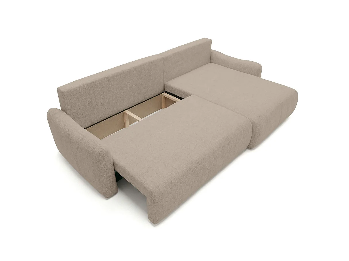 Canapé d'angle convertible 4 places réversible avec coffre en tissu bouclette taupe APOLINE
