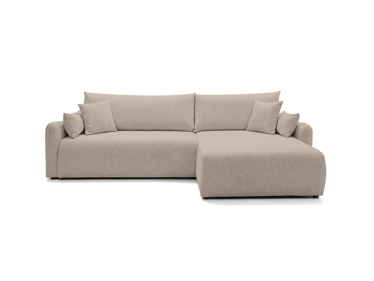 Canapé d'angle convertible 4 places réversible avec coffre en tissu bouclette taupe APOLINE