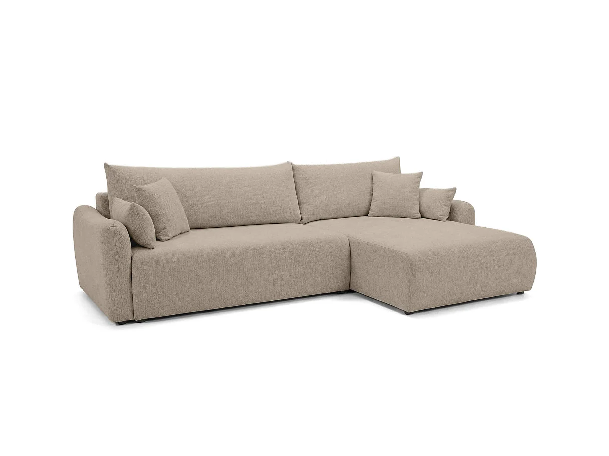 Canapé d'angle convertible 4 places réversible avec coffre en tissu bouclette taupe APOLINE