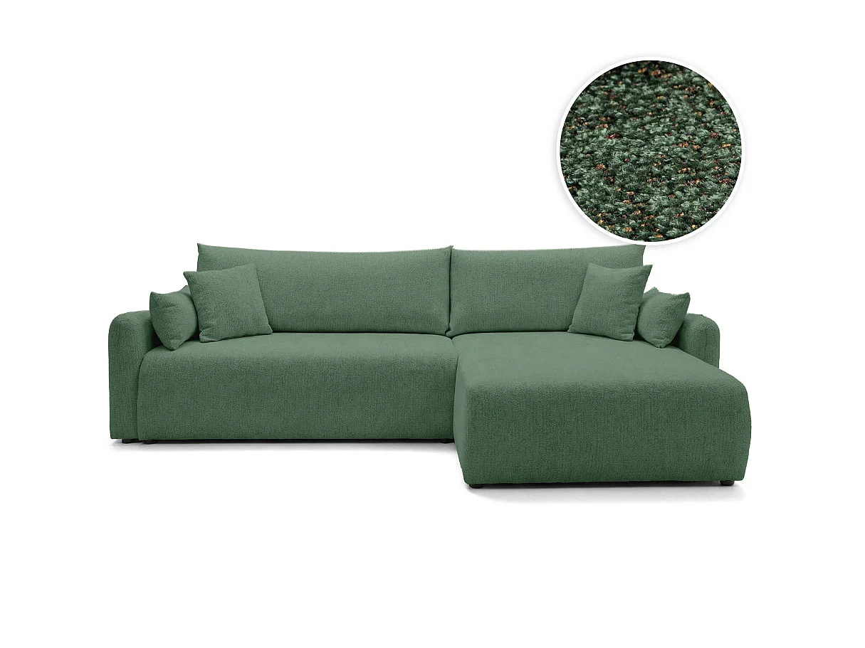Canapé d'angle convertible 4 places réversible avec coffre en tissu bouclette vert APOLINE