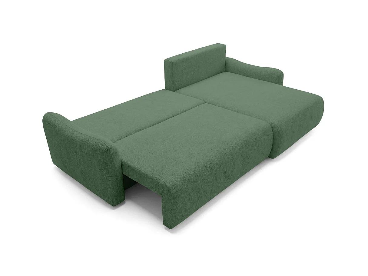 Canapé d'angle convertible 4 places réversible avec coffre en tissu bouclette vert APOLINE
