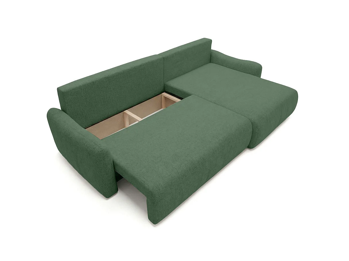 Canapé d'angle convertible 4 places réversible avec coffre en tissu bouclette vert APOLINE