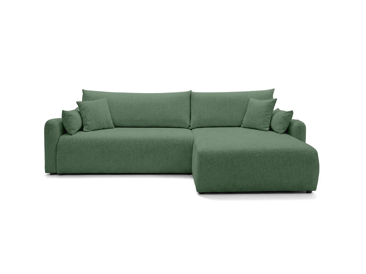 Canapé d'angle convertible 4 places réversible avec coffre en tissu bouclette vert APOLINE