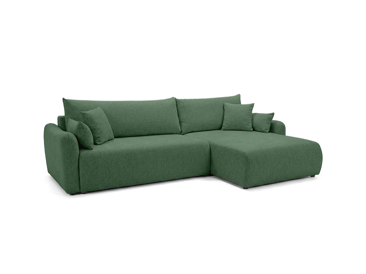 Canapé d'angle convertible 4 places réversible avec coffre en tissu bouclette vert APOLINE