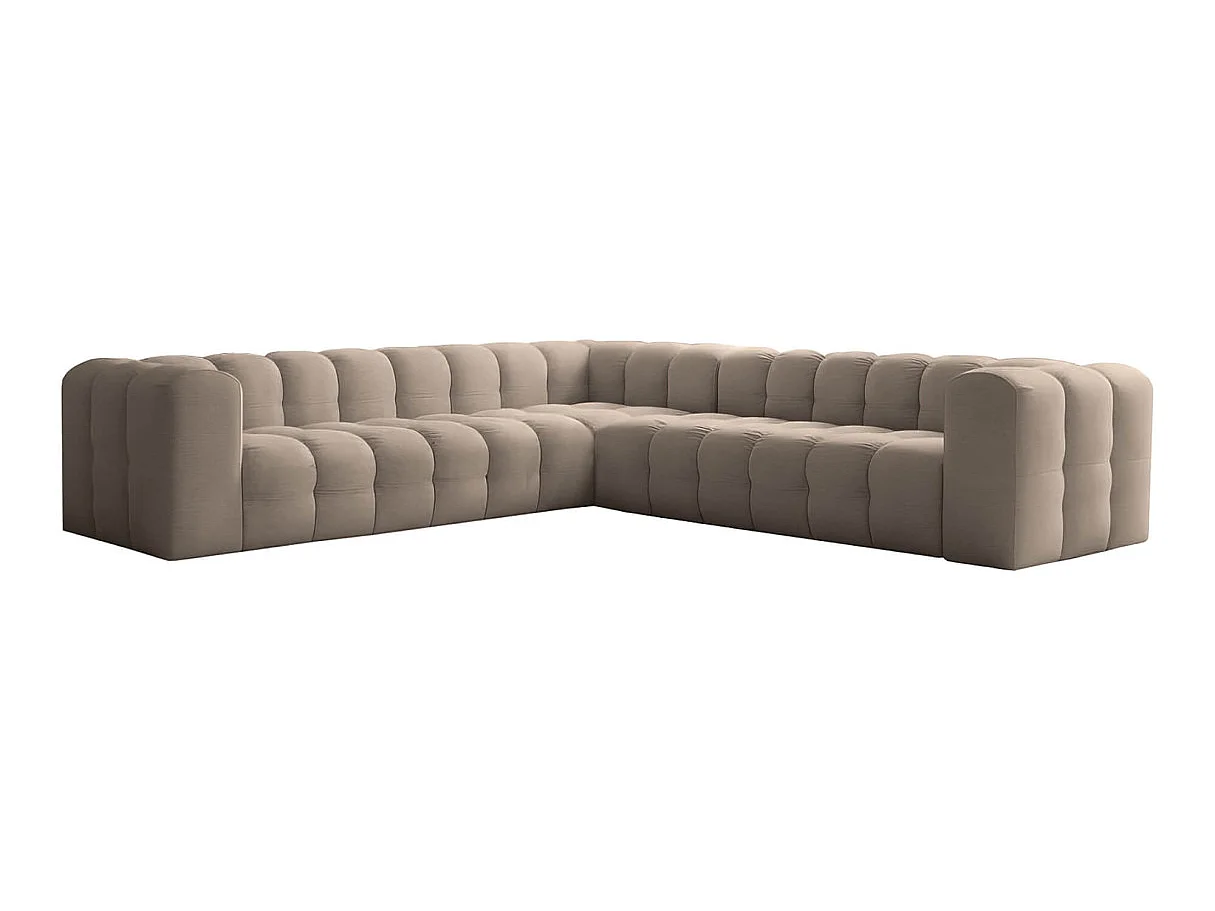 Canapé d'angle 6 places réversible en velours taupe MILOE