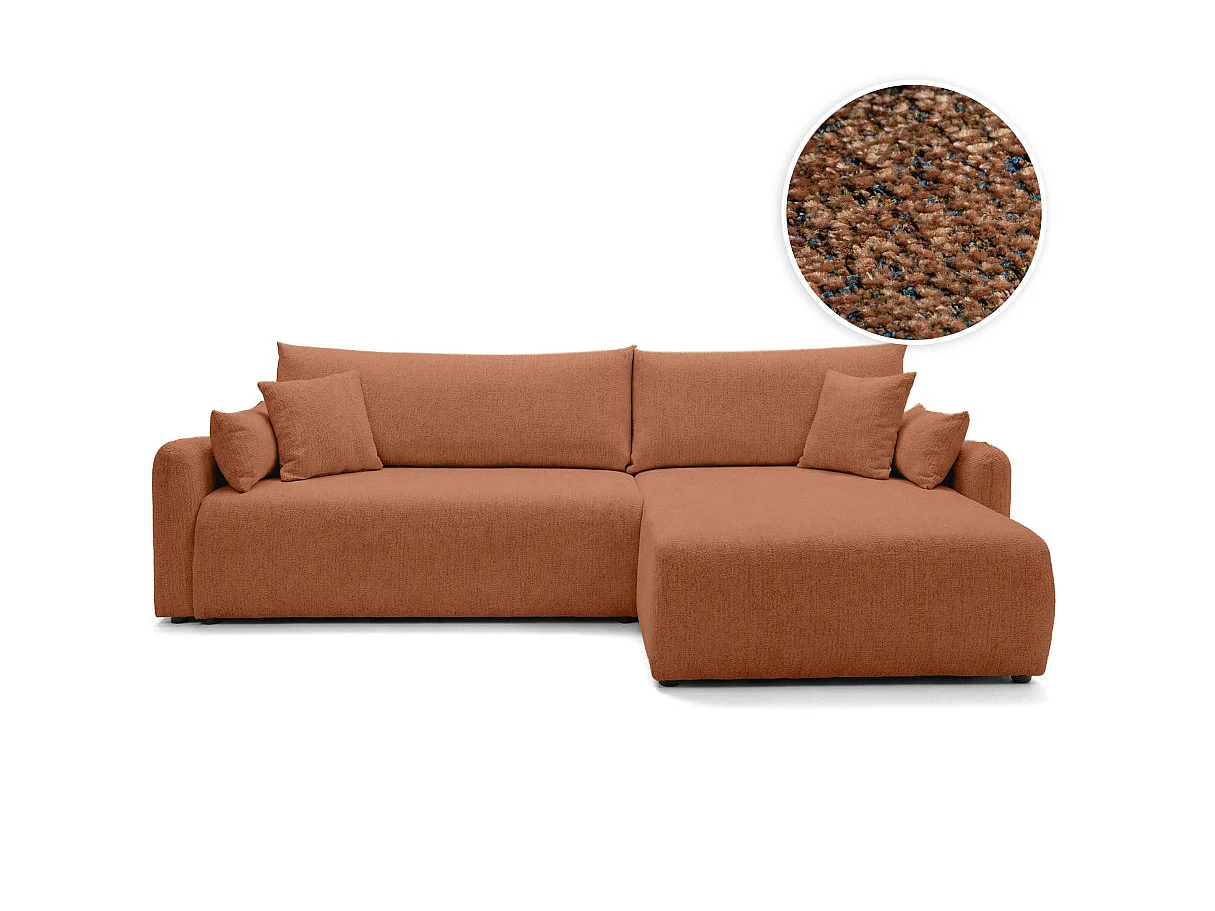 Canapé d'angle convertible 4 places réversible avec coffre en tissu bouclette terracotta TERRACOTTA