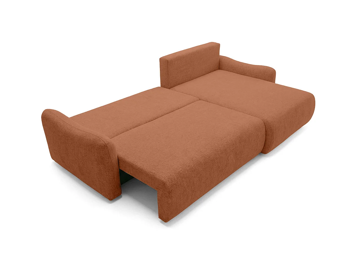 Canapé d'angle convertible 4 places réversible avec coffre en tissu bouclette terracotta TERRACOTTA
