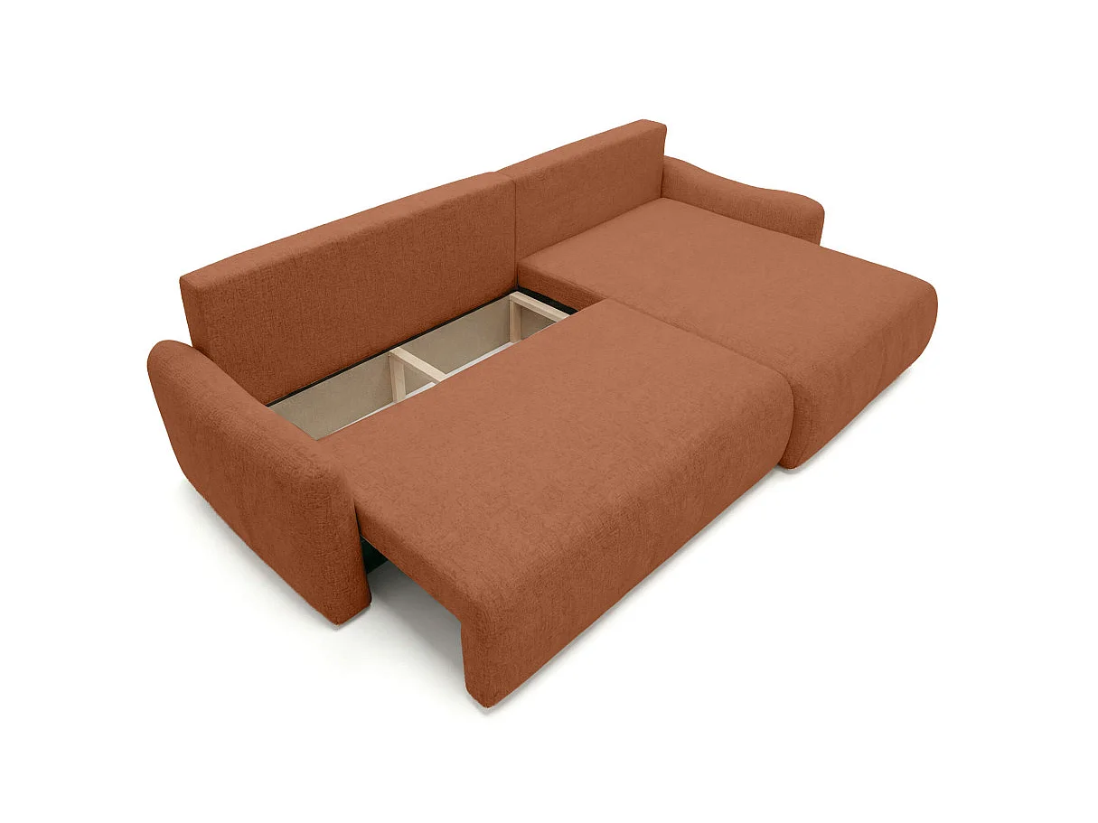 Canapé d'angle convertible 4 places réversible avec coffre en tissu bouclette terracotta TERRACOTTA