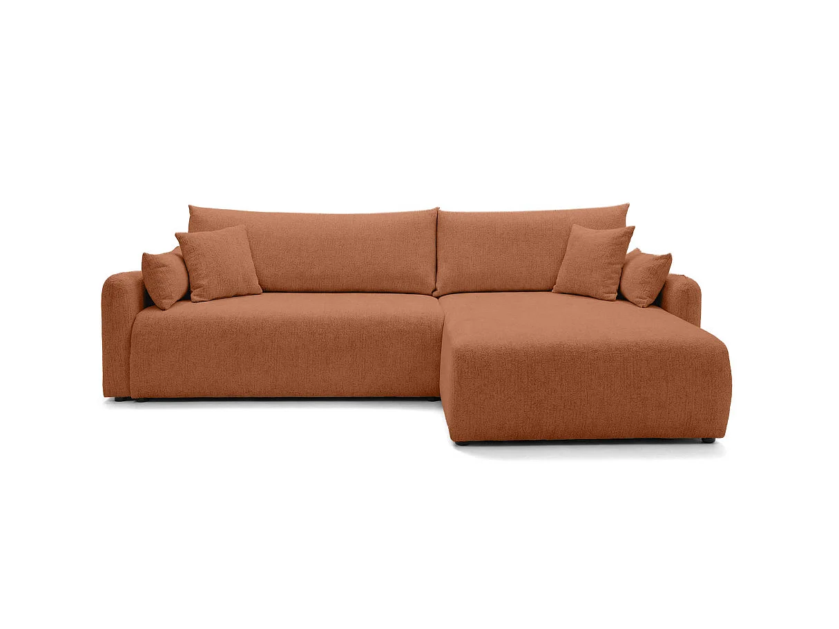 Canapé d'angle convertible 4 places réversible avec coffre en tissu bouclette terracotta TERRACOTTA