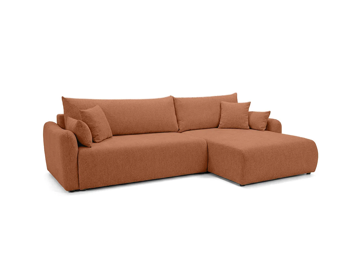 Canapé d'angle convertible 4 places réversible avec coffre en tissu bouclette terracotta TERRACOTTA