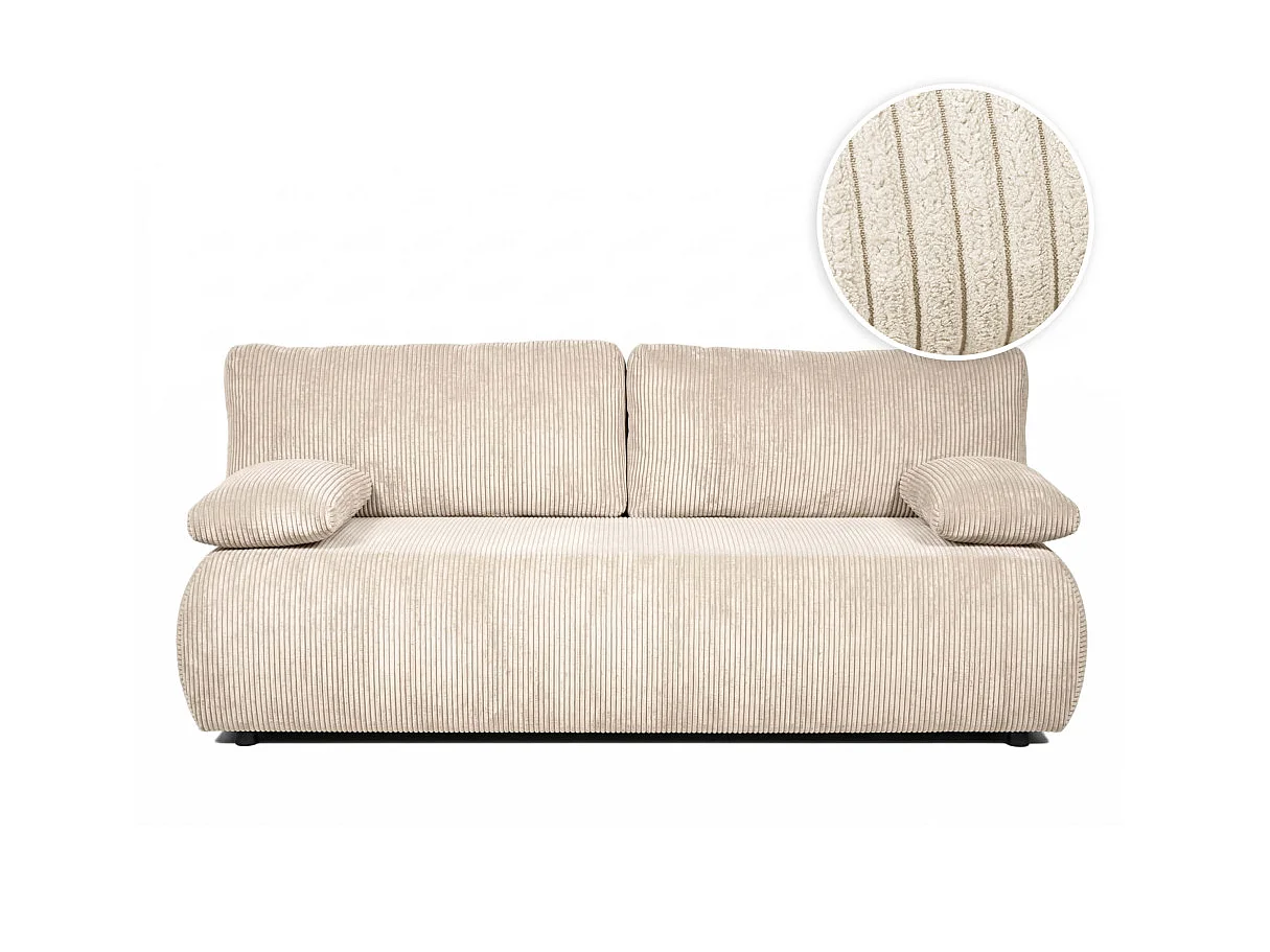 Canapé convertible 3 places avec coffre en velours côtelé beige VELUTO
