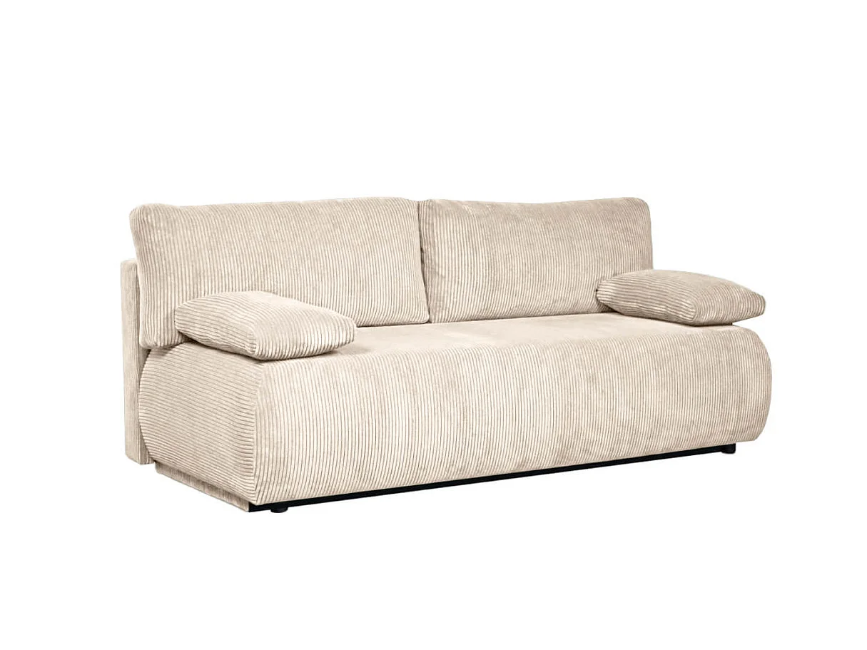 Canapé convertible 3 places avec coffre en velours côtelé beige VELUTO